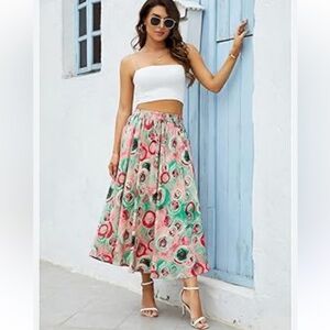 Floral Print Midi Skirt in Multicolor